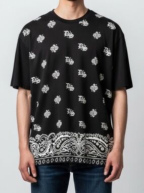 Men's Black Bandana-Print Short Sleeve Tee